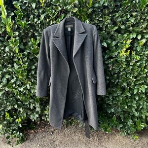 91% Wool 9% Cashmere Banana Republic Women's Charcoal Gray Tie Trench Coat